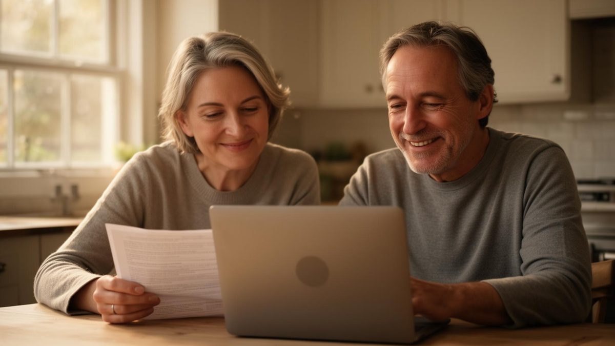 A couple reviewing their debt-relief plan at home